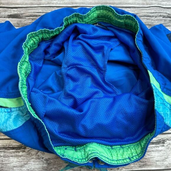 Nike Men's Pull-On Swim Trunks Board Shorts Bright Blue Green S SM Small Logo - Picture 5 of 11